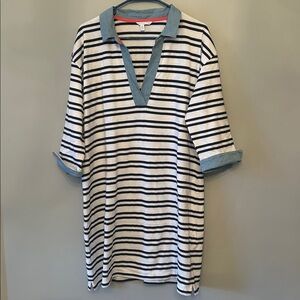 Southern Tide Carolena Stripe Shirt Dress, Navy, White, and Chambray, Size XL